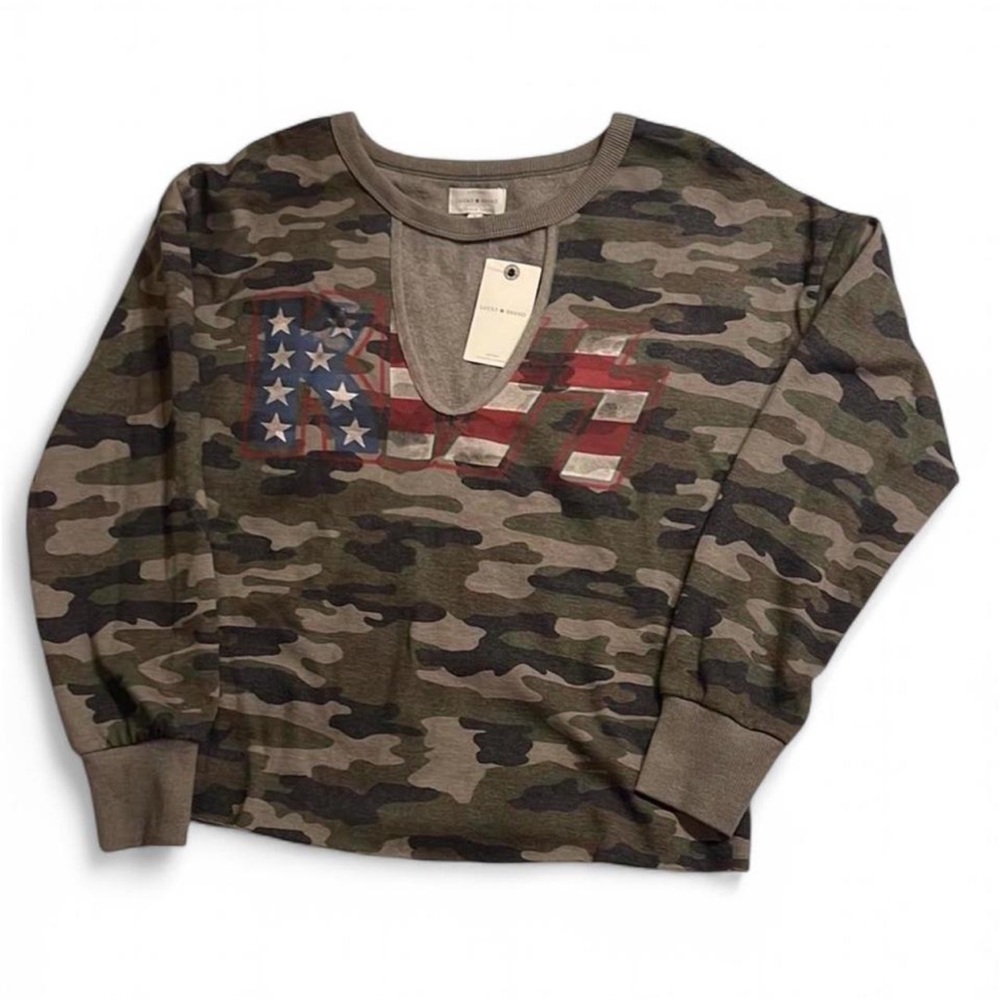 Lucky Brand Camouflage Sweatshirt with Flag Design